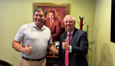 U.S. Sen. Lindsey Graham, right, during a visit to Clinton shortly before his overwhelming win in the Republican primary for re-election.