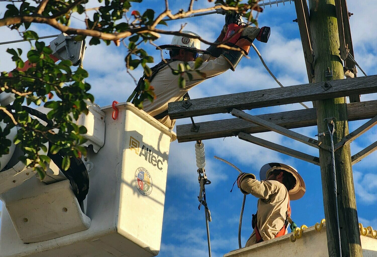 Utility crew repairs Hurricane Helene damage in Clinton.