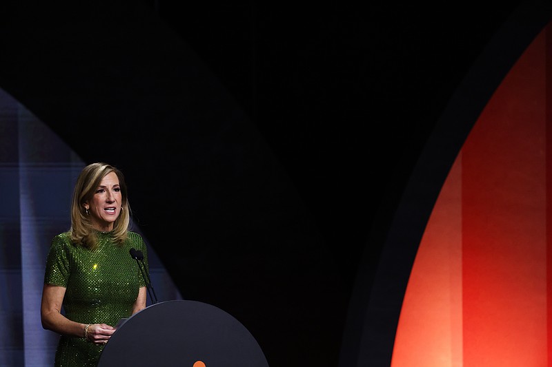 FILE - WNBA commissioner Cathy Engelbert speaks at the WNBA basketball draft, April 13, 2026, in New York. (AP Photo/Pamela Smith, File)
