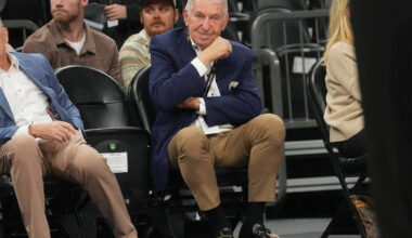 Dec 6, 2025; Phoenix, Arizona, United States; Jerry Colangelo sits courtside as the GCU Lopes p ...