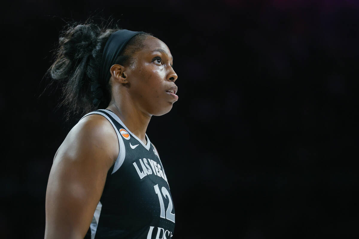 Aces guard Chelsea Gray (12) looks into the crowd between plays during the second half of the g ...