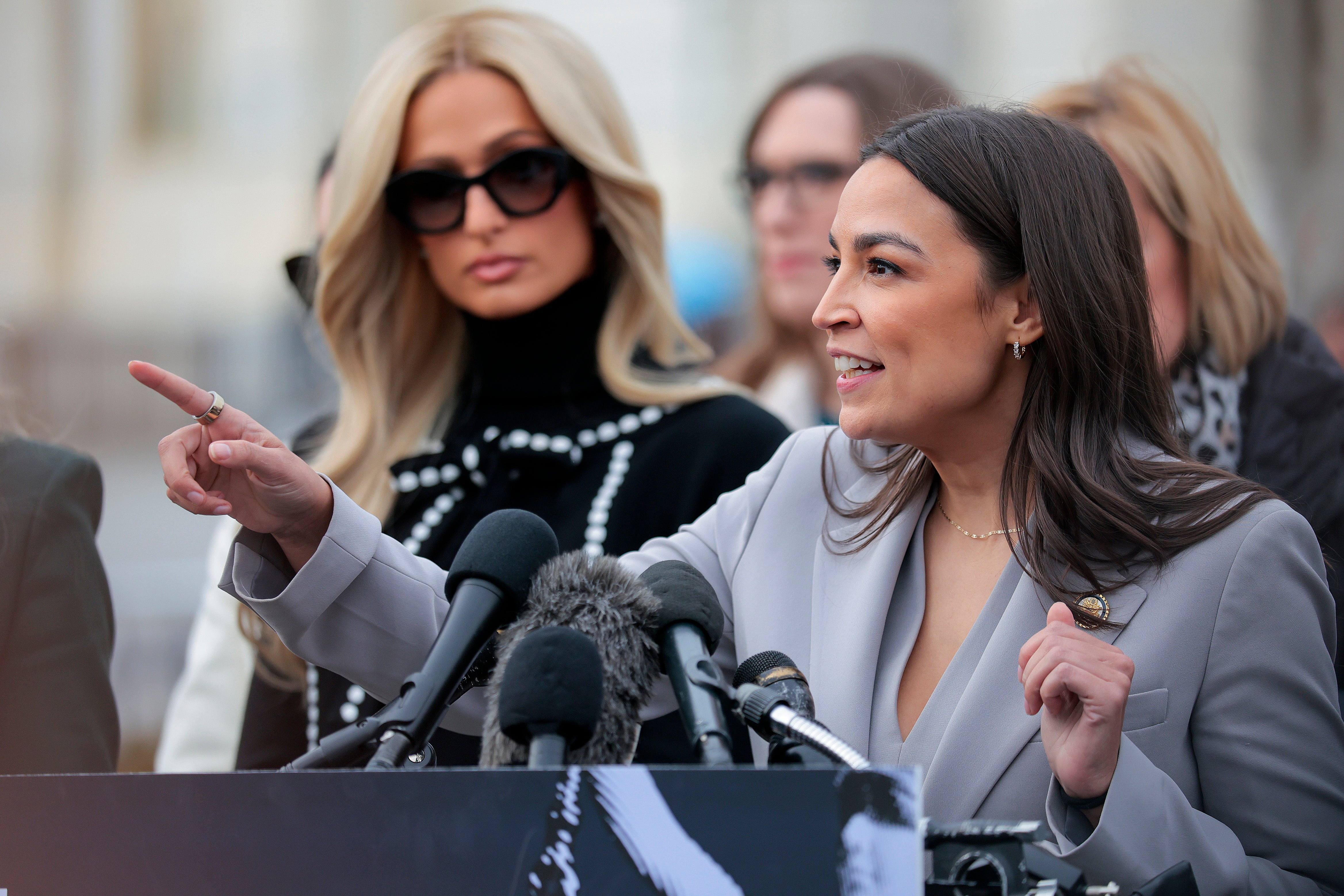 Rep. Alexandria Ocasio-Cortez (D-NY) and Paris Hilton joined forces for a bipartisan press conference in support of the DEFIANCE Act, which proposes that legal recourse be provided for victims of nonconsensual deepfake pornography.