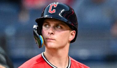 Cleveland Guardians rookie Cooper Ingle throws live ball into stands against Texas Rangers