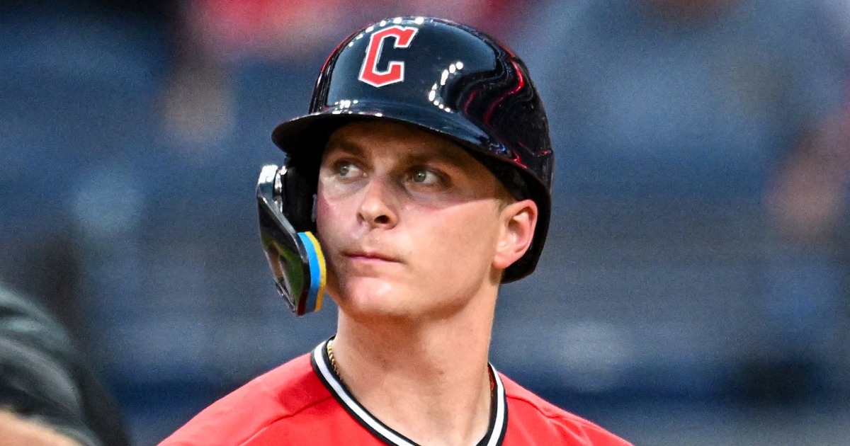 Cleveland Guardians rookie Cooper Ingle throws live ball into stands against Texas Rangers