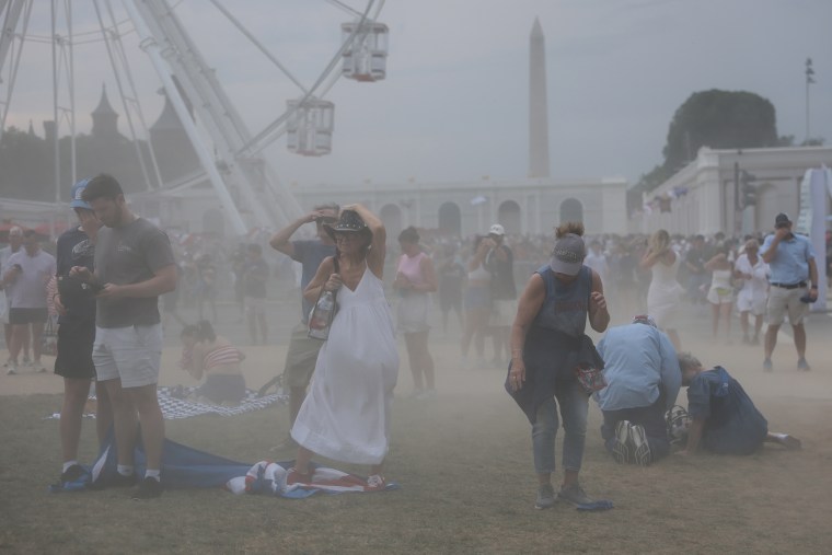 Dust blowing into the air through a crowd of people on the National Mall.