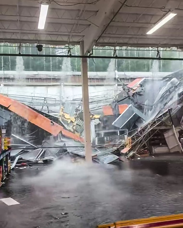 Videos show floods of rain water in a BJs Wholesale Store in Oakhurst, N.J., on July 6, 2026.