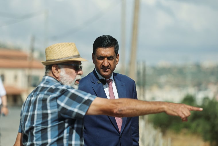 Rep. Ro Khanna, D-Calif., speaks with a Palestinian resident of Turmus Ayya, near Ramallah in the West Bank on July 9, 2026. 