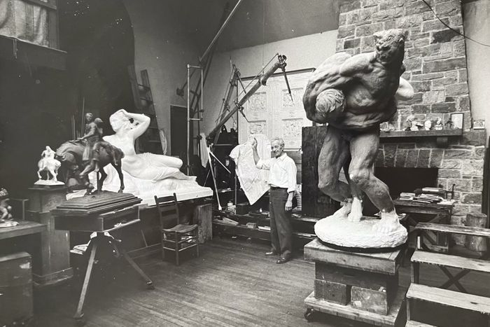 Nebel in the studio with 'The Wrestlers,' his student thesis project. He died in 1964, aged 74.