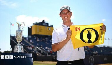 Joe Dean celebrates after winning the Last Chance Qualifier at Royal Birkdale