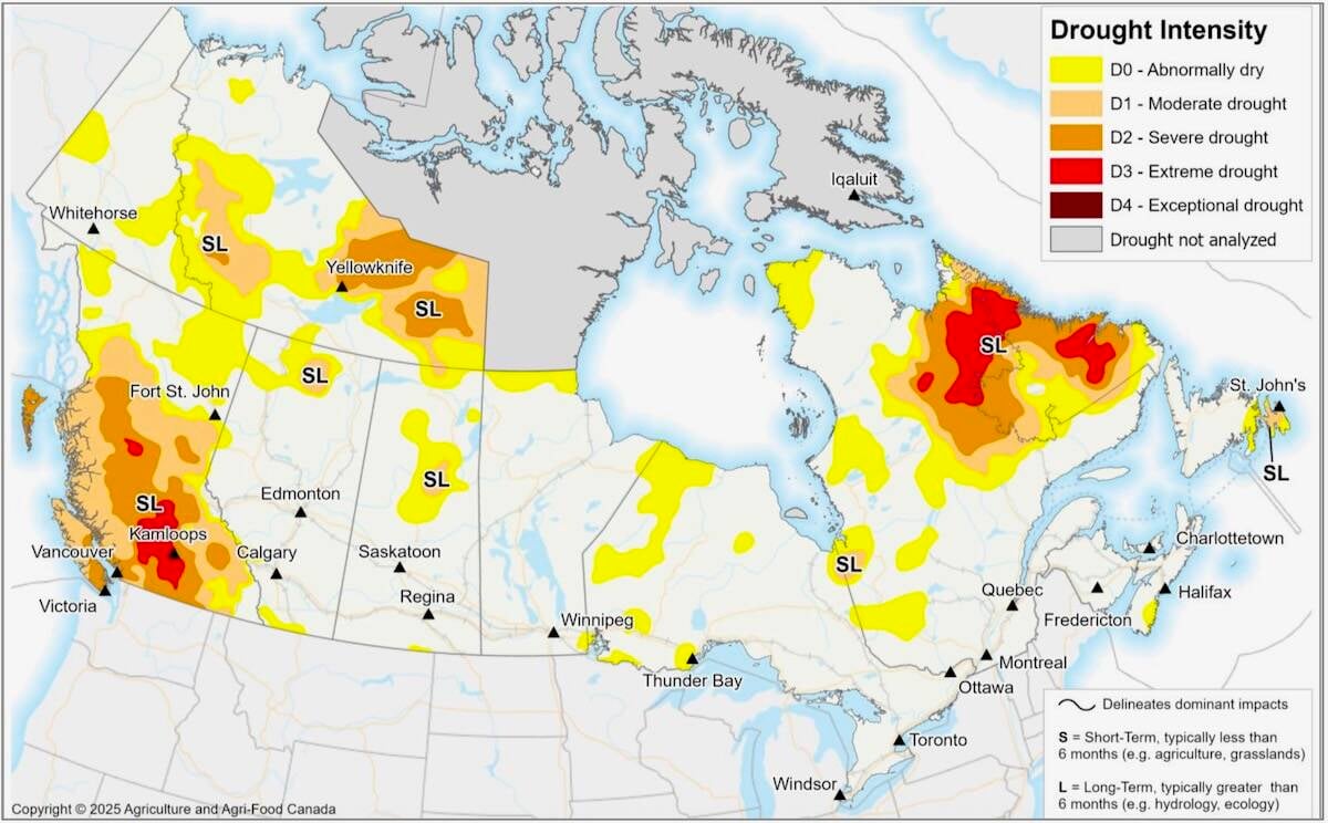 Drought Monitor map of Canada as of June 30, 2026. Source: AAFC