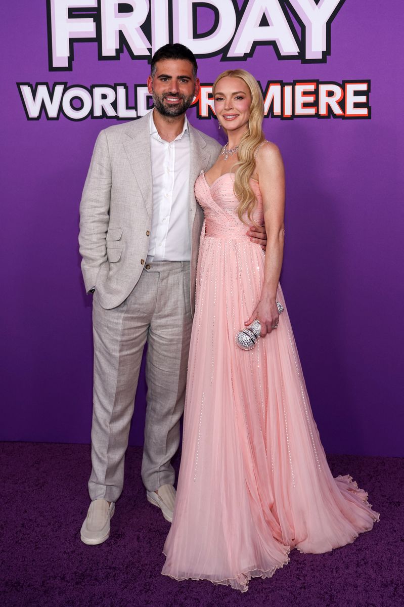 Lindsay Lohan and husband Kuwaiti financier and businessman Bader Shammas at the world premiere of Disney's "Freakier Friday" 