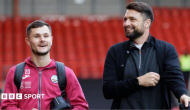 Liam Cullen (left) and Russell Martin at Swansea City in 2022