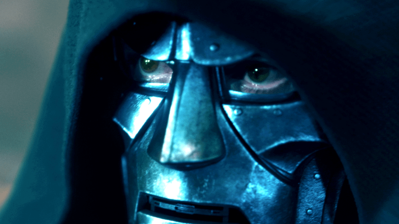 Robert Downey Jr.’s Doctor Doom in his iconic metal mask.
