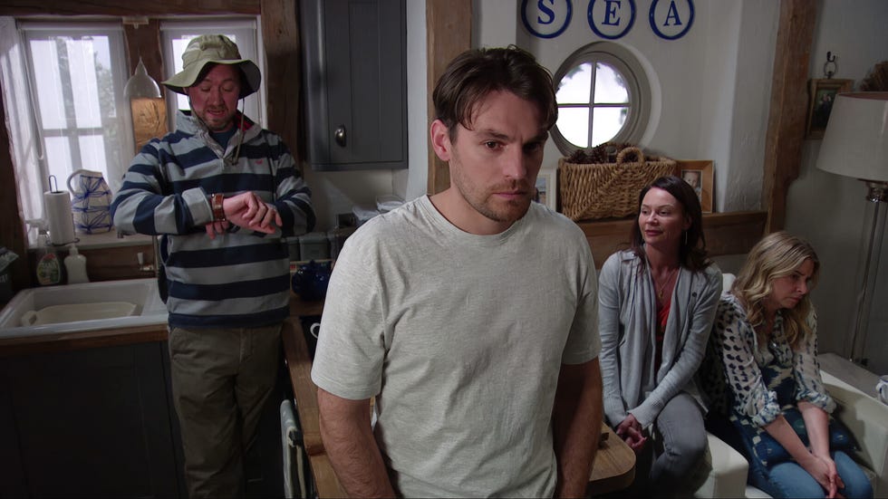 Liam Cavanagh, Mack Boyd, Chas Dingle, Charity Dingle, Emmerdale liam cavanagh, mack boyd, chas dingle, charity dingle, emmerdale