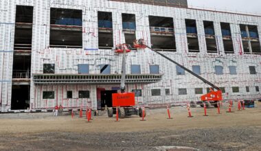 Construction at the former Norwood Hospital in 2024.