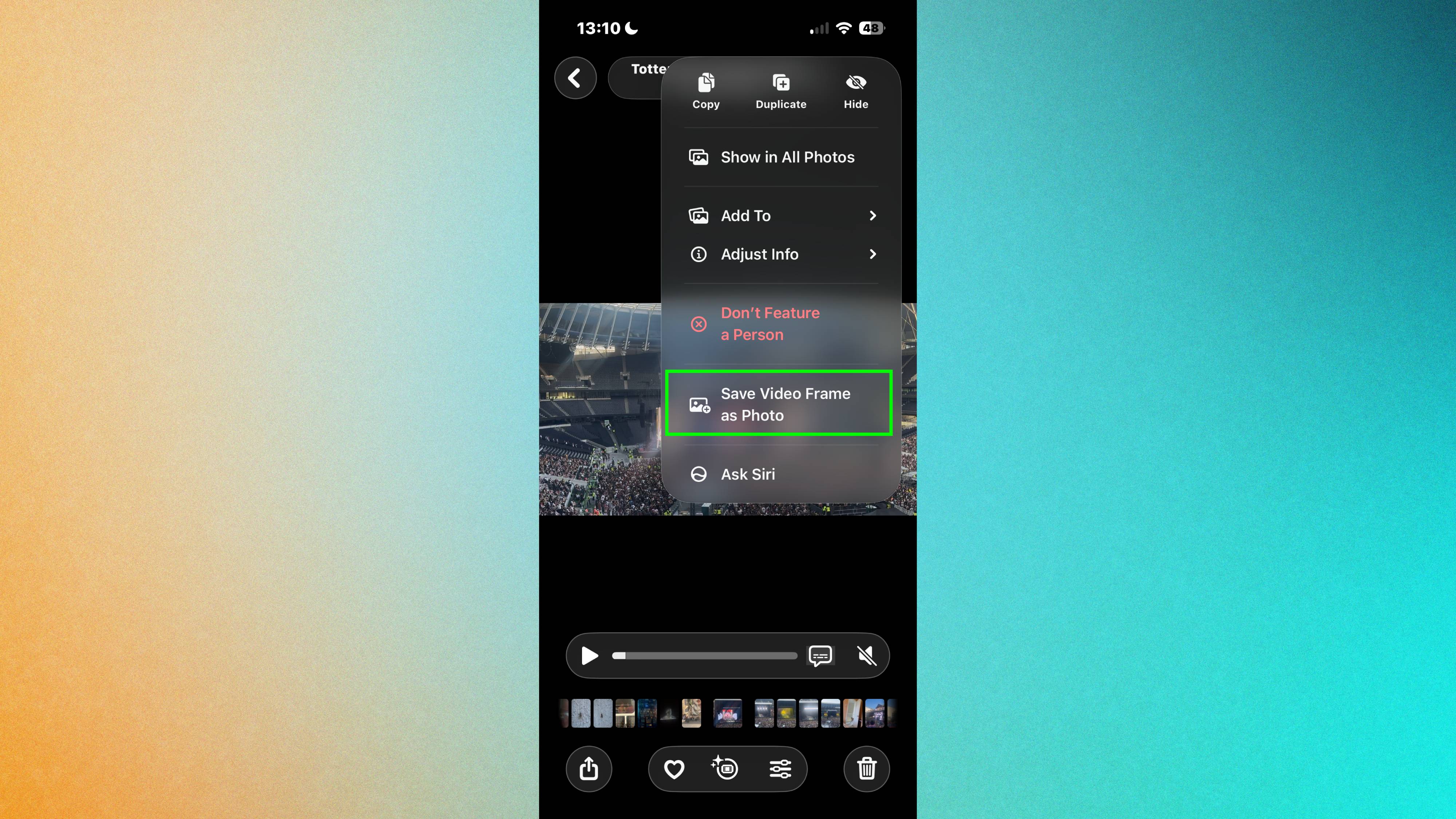 iOS 27 Save Video Frame as Photo feature on iPhone