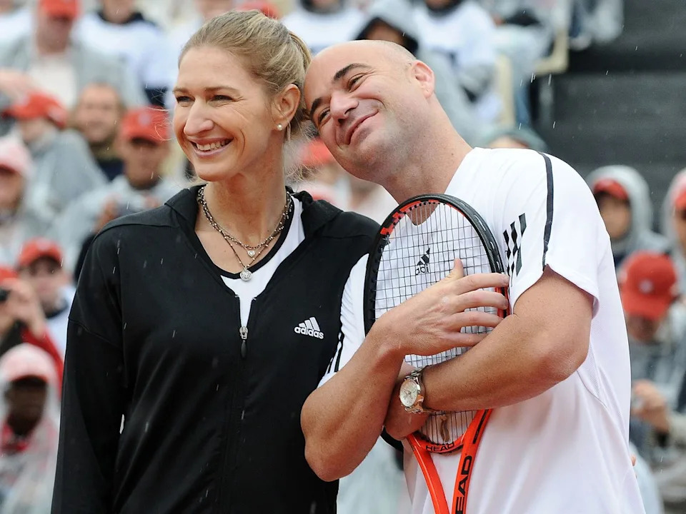 Steffi Graf and Andre Agassi playing in Roland-Garros Tennis Tournament in 2009Credit: Laurent ZABULON/Gamma-Rapho/Getty