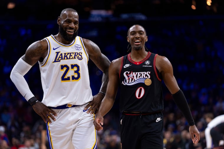 LeBron James, left, was interested in playing with Tyrese Maxey and their relationship played a big role in him picking the Sixers.