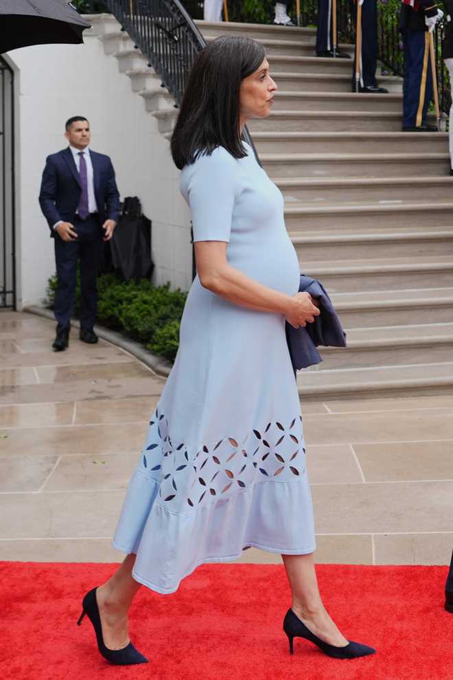 Vance baby FILE - Second lady Usha Vance arrives participates at an arrival ceremony on the South Lawn of the White House, April 28, 2026, in Washington. (AP Photo/Julia Demaree Nikhinson, File)