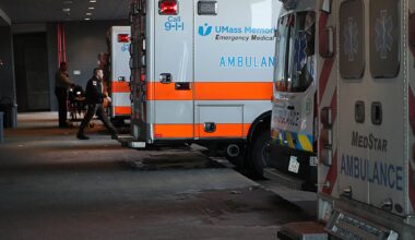 EMTs transferred and delivered patients in the busy ambulance bay at UMass Memorial Medical Center.