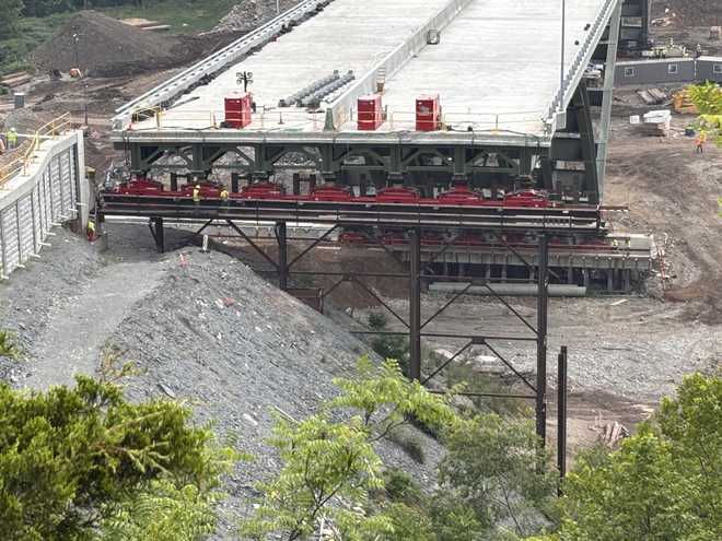 Bridge being slid into place. July 19, 2026. Bridge being slid into place. July 19, 2026.