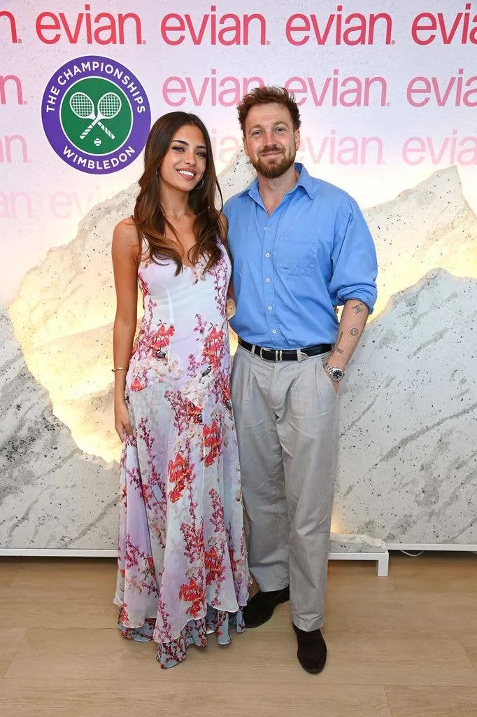 Talitha Balinska and Sam Thompson attend the evian 'Mountain of Youth' VIP Suite during Day 10