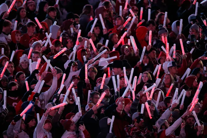 Oklahoma fans cheer during a Bedlam college football game between the University of Oklahoma Sooners (OU) and the Oklahoma State University Cowboys (OSU) at Gaylord Family-Oklahoma Memorial Stadium in Norman, Okla., Saturday, Nov. 19, 2022. Oklahoma won 28-13. Bryan Terry, The Oklahoman