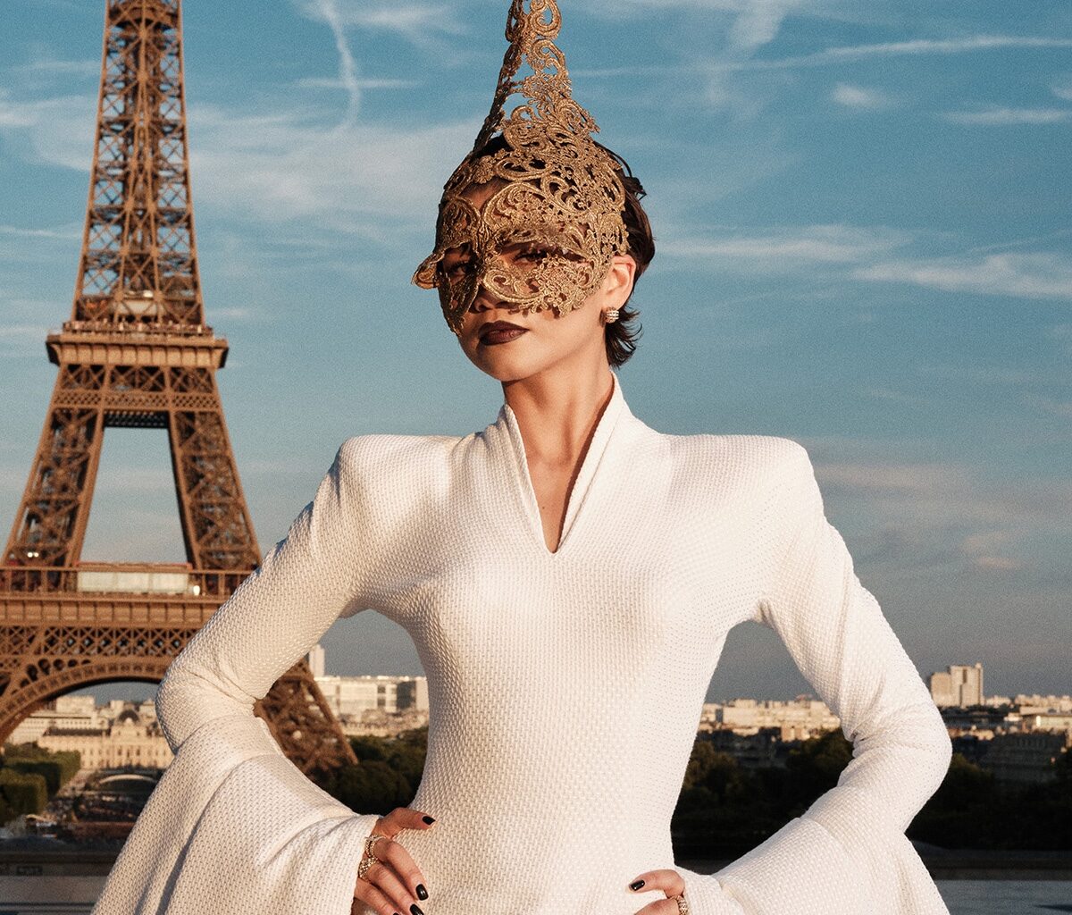 Zendaya Wears Cone Mask at Odyssey Red Carpet in Paris