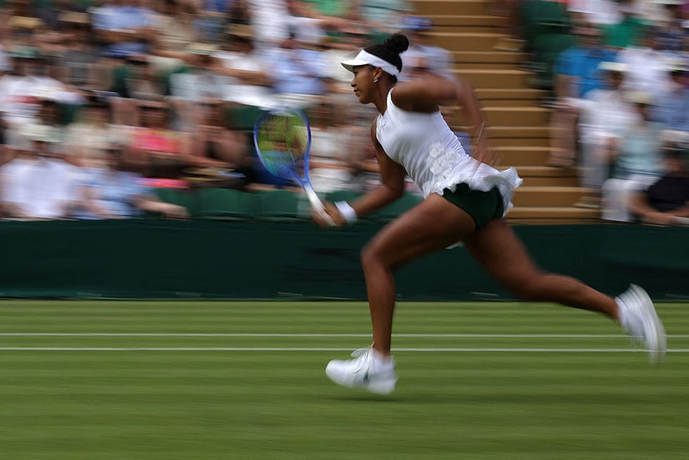 japans naomi osaka runs to the net whilst playing against to russias anastasia gasanova during their womens singles second round tennis match on the third day of the 2026 wimbledon championships at the all england lawn tennis and croquet club in wimbledon, southwest london, on july 1, 2026 photo by adrian dennis  afp via getty images  restricted to editorial use