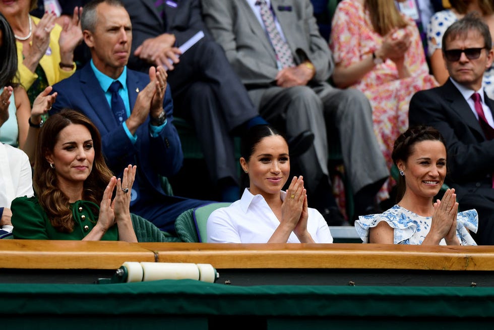 Day Twelve: The Championships - Wimbledon 2019 london, england july 13: (l r) catherine, duchess of cambridge, meghan, duchess of sussex and pippa middleton attend the royal box during day twelve of the championships wimbledon 2019 at all england lawn tennis and croquet club on july 13, 2019 in london, england. (photo by shaun botterill/getty images)