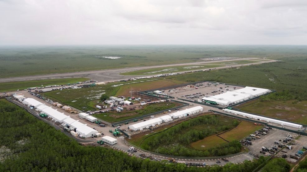 FILE - A federal judge on Thursday issued a preliminary injunction halting further expansion of an immigration detention center built in the middle of the Florida Everglades and dubbed “Alligator Alcatraz” that advocates said violated environmental laws. (AP Photo/Rebecca Blackwell)