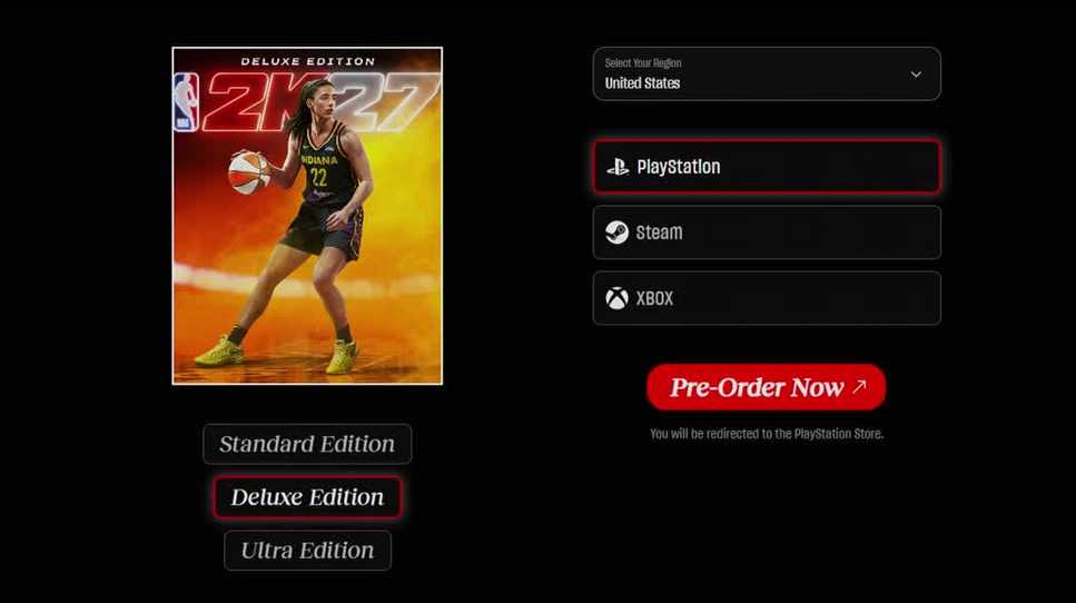 NBA 2K27 Deluxe Edition cover features Caitlin Clark
