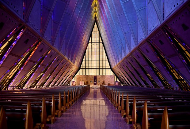 Light shines through the stained ...