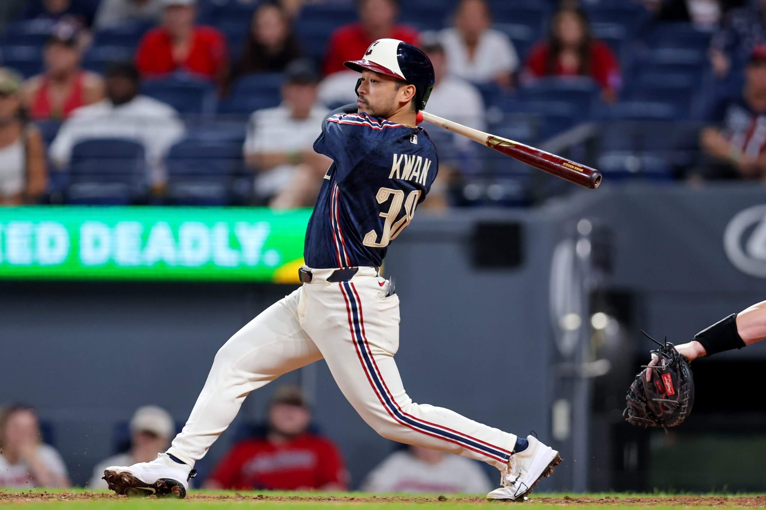 Steven Kwan gets ready to swing the bat.