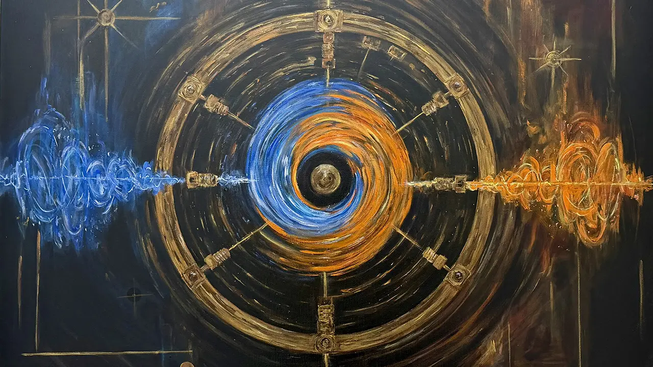Artistic rendering of Penrose super-radiance: electromagnetic waves with selected rotation patterns are amplified as they interact with a system that appears to rotate at superluminal speeds. Credit: Dalila Pasotti and Hadiseh Nasari
