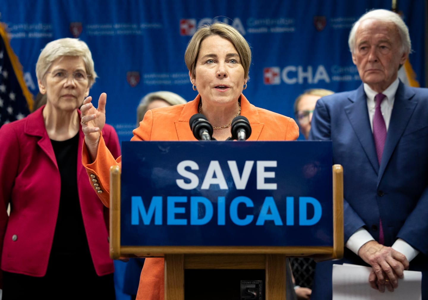 Governor Maura Healey speaks during a visit last year to the Cambridge Health Alliance Revere Care Center.