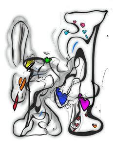 Billy Clifton-Strawn's artwork "Broken Promises," black line work with colorful hearts on a white background.