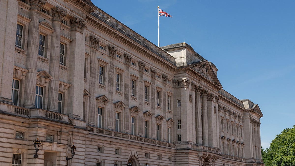 An aerial view of Buckingham Palace.