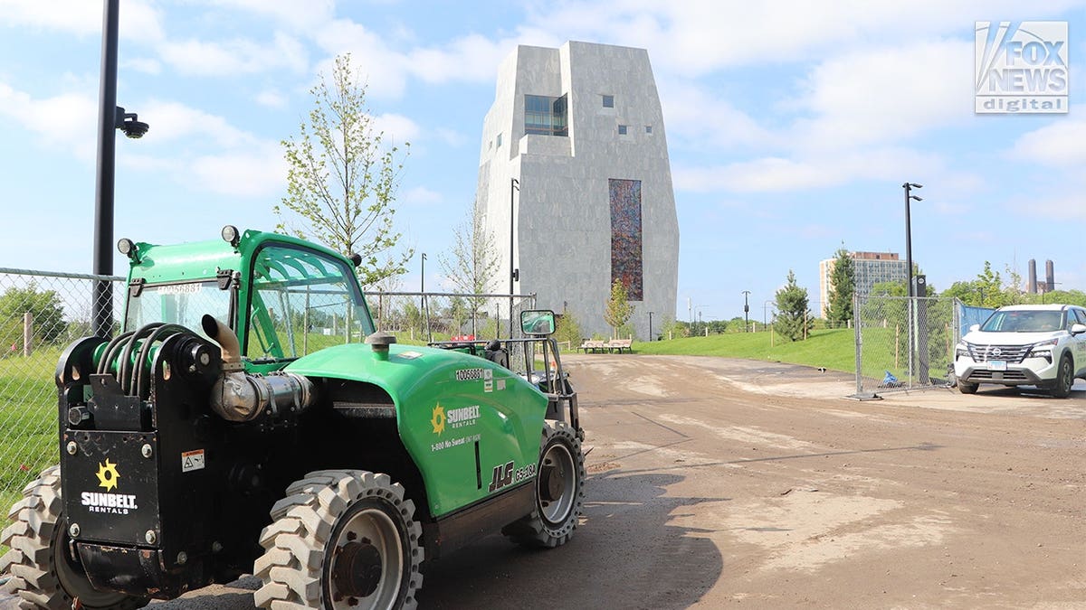 Construction vehicle parked outside the Obama Presidential Center.