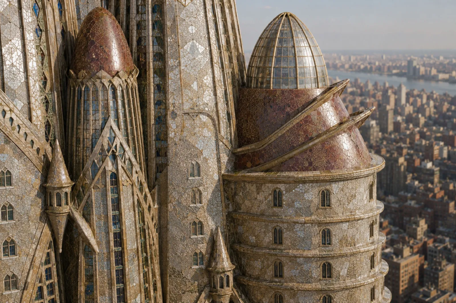 A rendering of a close-up view of the lower tower of Hotel Attraction.