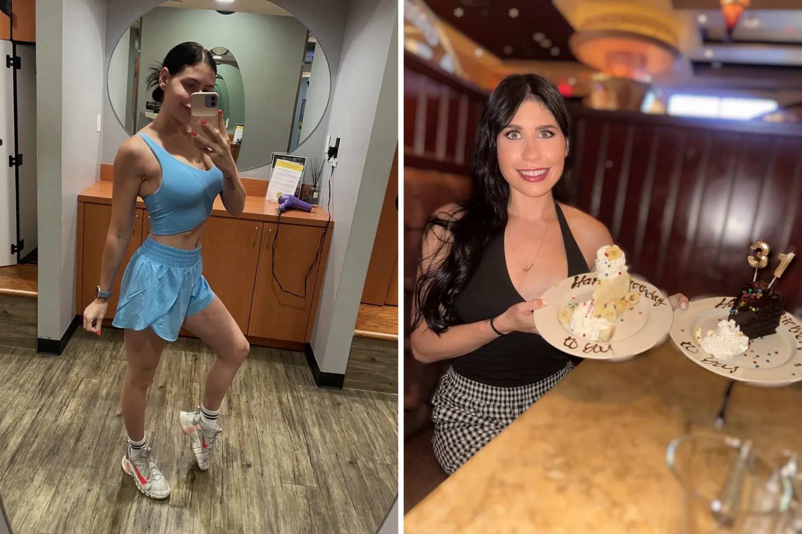 From left: Kelsie Cohen in the gym, and on her birthday.