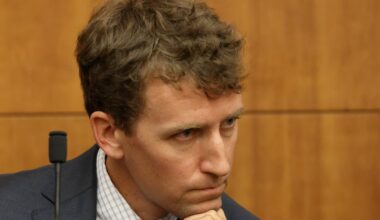 Lindsay Clancy's ex-husband, Patrick Clancy, on the witness stand in Plymouth Superior Court on Wednesday.