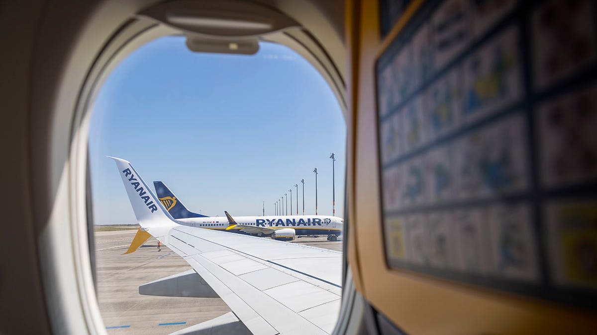 View of window of Ryanair aircraft