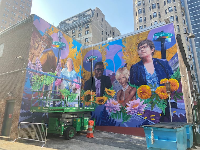 The mural is located outside of Voyeur Nightclub in Philadelphia's Gayborhood.