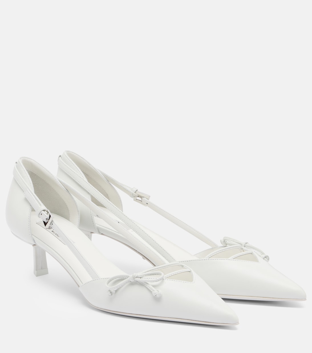 Bow-Detail Leather Pumps in White - Prada