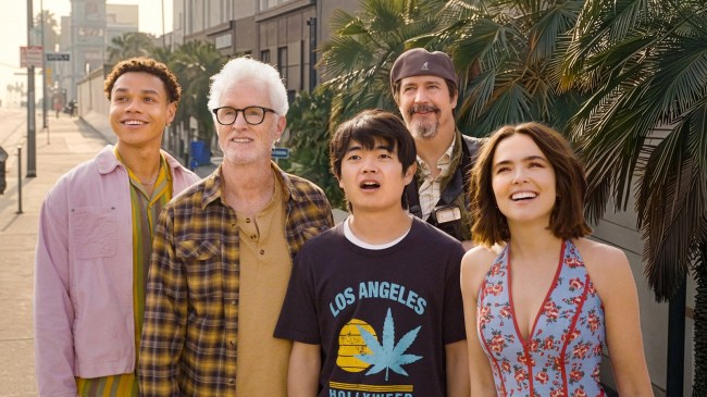 Zoey Deutch, John Slattery, Ken Marino, Miles Gutierrez-Riley and Ben Wang appear in Gail Daughtry and the Celebrity Sex Pass by David Wain, an official selection of the 2026 Sundance Film Festival. Courtesy of Sundance Institute.