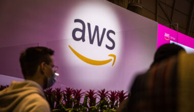 LISBON, PORTUGAL - 2021/11/02: AWS, Amazon Web Services logo exhibition zone, seen during day two of the Web Summit in Lisbon.