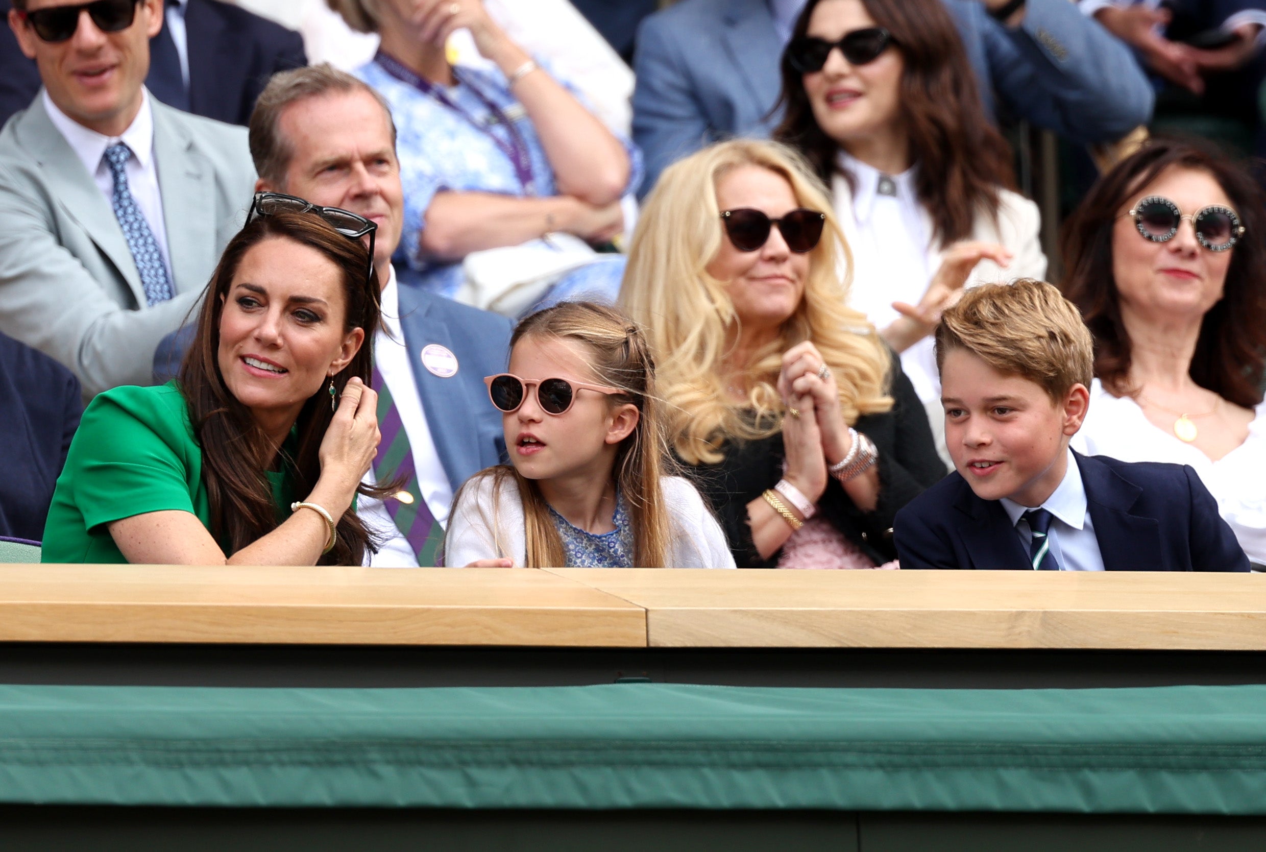 Catherine, Princess of Wales, Princess Charlotte of Wales and Prince George of Wales are seen in the Royal Box