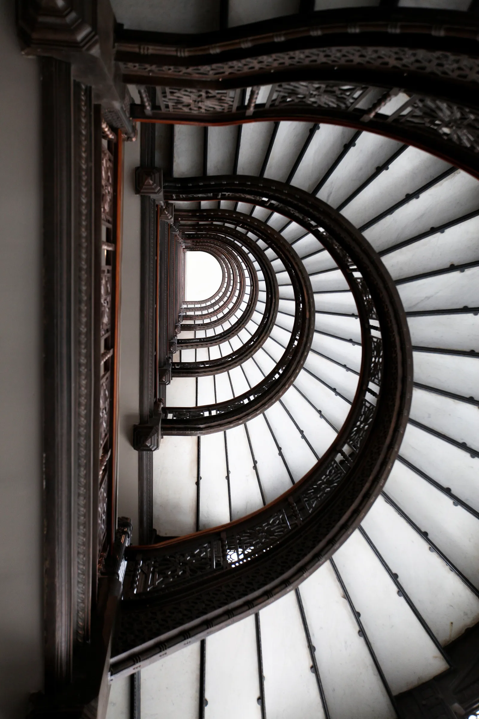 Look up the famed spiral staircase of the Rookery Building in Chicago, Illinois, the country's oldest surviving skyscraper, completed in 1888.