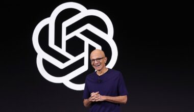 Microsoft CEO Satya Nadella speaks during the OpenAI DevDay event on November 06, 2023 in San Francisco, California.